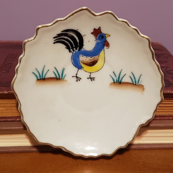 Vintage Miniature Teacup and Saucer Mismatched Rooster Rabbit - Picture 2 of 8